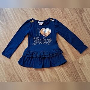 Juicy Couture Silver and Blue Long Sleeve Tee with Ruffle Accents